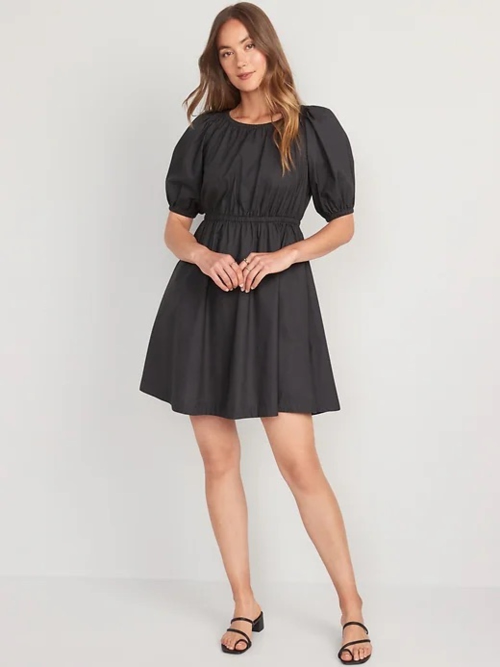 Old Navy Dark Grey Panther Puff-Sleeve Mini Dress